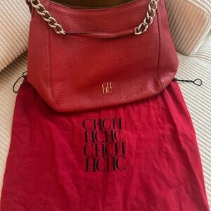 Carolina Herrera Red Leather Chain Shoulder Bag